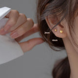 925 Silver Minimalist Bead Stud Earrings Glossy Frosted Finish Women Jewelry