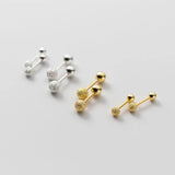 925 Silver Minimalist Bead Stud Earrings Glossy Frosted Finish Women Jewelry