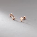925 Silver Cross Beads Stud Earrings for Women Ear Piercing Jewelry