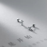925 Silver Cross Beads Stud Earrings for Women Ear Piercing Jewelry