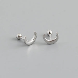 925 Silver Glossy Ear Bones Moon Spiral Beads Stud Earrings