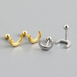 925 Silver Glossy Ear Bones Moon Spiral Beads Stud Earrings