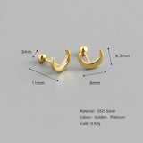 925 Silver Glossy Ear Bones Moon Spiral Beads Stud Earrings