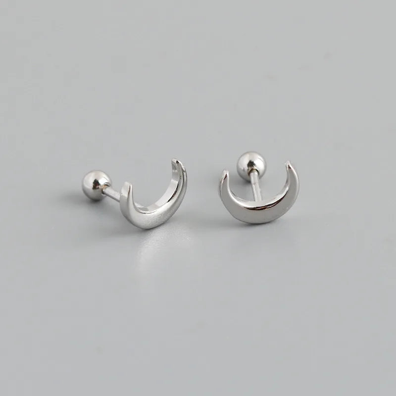 925 Silver Glossy Ear Bones Moon Spiral Beads Stud Earrings