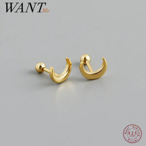 925 Silver Glossy Ear Bones Moon Spiral Beads Stud Earrings