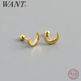 925 Silver Glossy Ear Bones Moon Spiral Beads Stud Earrings
