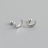925 Silver Glossy Ear Bones Moon Spiral Beads Stud Earrings