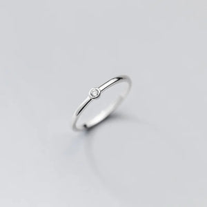 925 Silver Minimalist Zircon Ring Women Adjustable Jewelry
