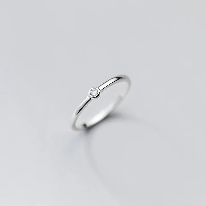 925 Silver Minimalist Zircon Ring Women Adjustable Jewelry