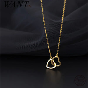 925 Silver Hollow Heart Pendant Clavicle Necklace for Women
