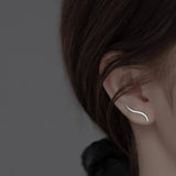 925 Silver Matte Line Stud Earrings French Charms Jewelry