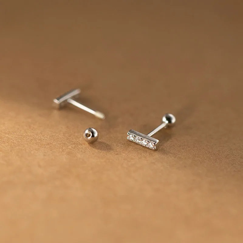 925 Silver Zircon Student Stud Earrings Women Accessories