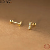 925 Silver Zircon Student Stud Earrings Women Accessories