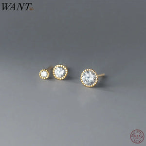 925 Silver Round Zircon Stud Earrings for Women