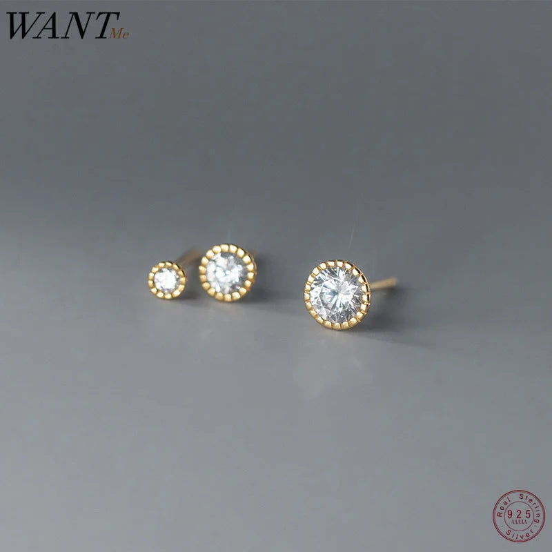 925 Silver Round Zircon Stud Earrings for Women