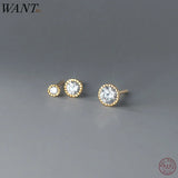 925 Silver Round Zircon Stud Earrings for Women