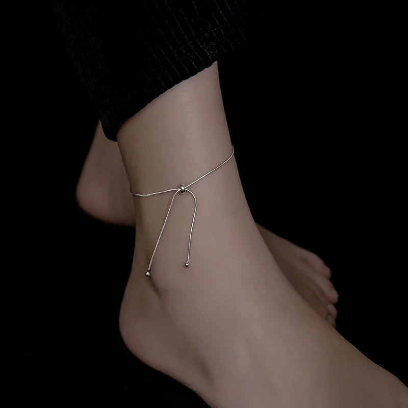 925 Silver Snake Bone Tassel Anklet for Women