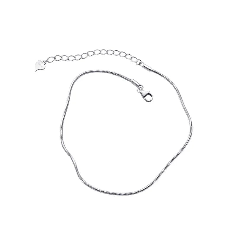 925 Sterling Silver Snake Bone Charm Anklet for Women Beach Party Foot Jewelry