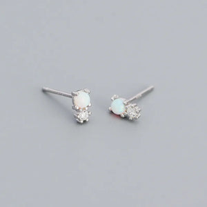 925 Silver Opal Zircon Mini Stud Earrings for Women