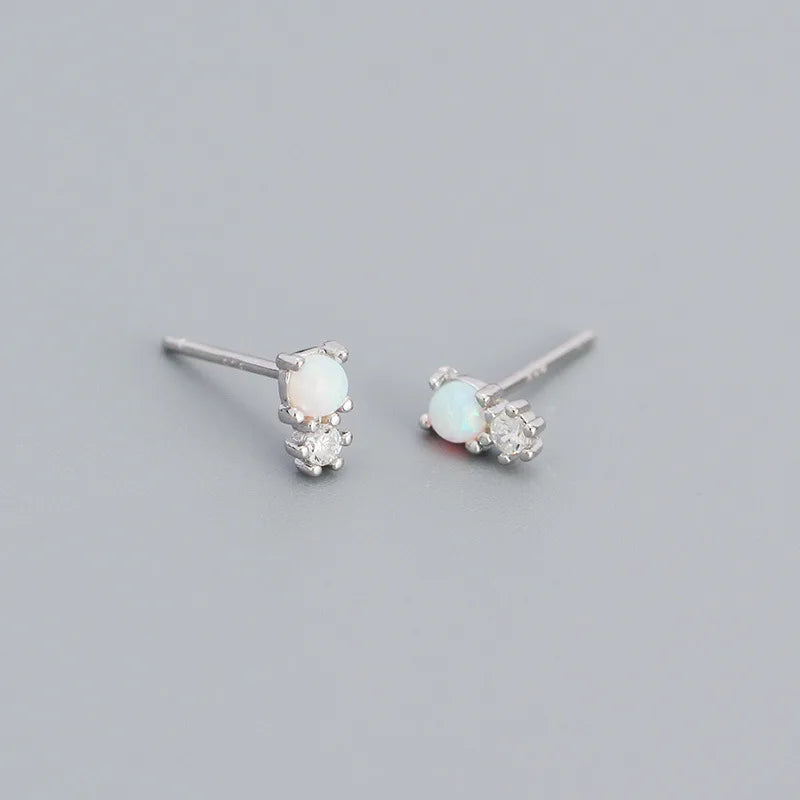 925 Silver Opal Zircon Mini Stud Earrings for Women