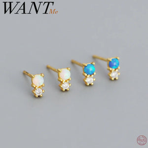 925 Silver Opal Zircon Mini Stud Earrings for Women