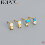 925 Silver Opal Zircon Mini Stud Earrings for Women