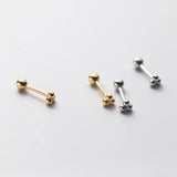 925 Silver Minimalist Three Beads Statement Stud Earrings