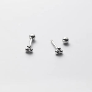 925 Silver Minimalist Three Beads Statement Stud Earrings