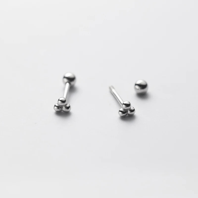 925 Silver Minimalist Three Beads Statement Stud Earrings