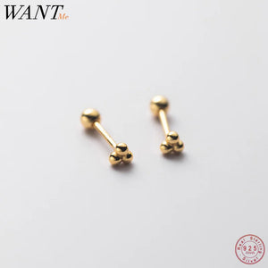 925 Silver Minimalist Three Beads Statement Stud Earrings