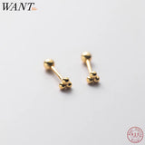 925 Silver Minimalist Three Beads Statement Stud Earrings