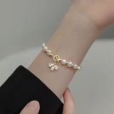 925 Silver Baroque Pearl Bee Bracelet Women Wedding Jewelry Gift