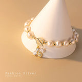 925 Silver Baroque Pearl Bee Bracelet Women Wedding Jewelry Gift