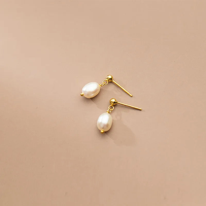 Sterling Silver Baroque Pearl Tassel Earrings for Women