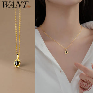 925 Silver Oval Zircon Pendant Necklace for Women
