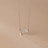 925 Silver Pin Clavicle Pendant Necklace CZ Zircon Wedding Paper Clip Jewelry