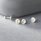 925 Silver Pink Enamel Tulip Stud Earrings