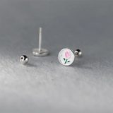 925 Silver Pink Enamel Tulip Stud Earrings