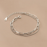 925 Silver Punk Double Oval Interlocking Beads Gothic Charm Bracelet