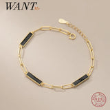 925 Silver Gothic Square Charm Bracelet Enamel Link Chain