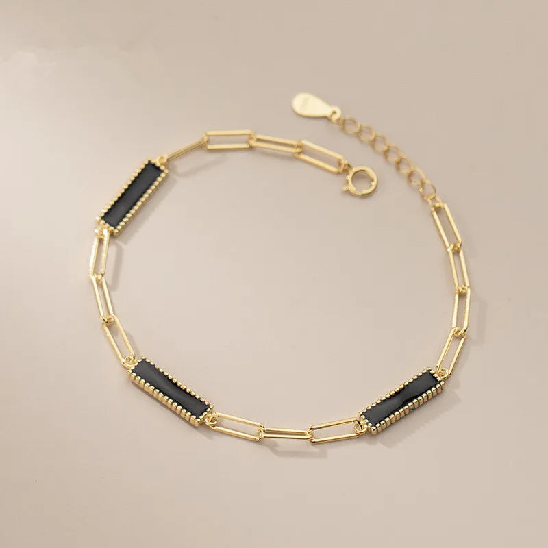 925 Silver Gothic Square Charm Bracelet Enamel Link Chain