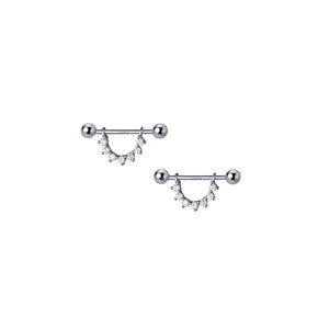 925 Silver Punk Zircon Piercing Beads Stud Earrings Rock Jewelry