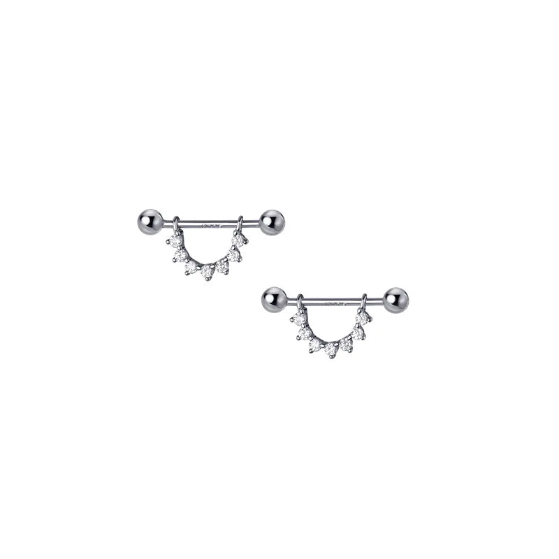 925 Silver Punk Zircon Piercing Beads Stud Earrings Rock Jewelry