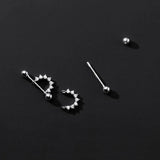 925 Silver Punk Zircon Piercing Beads Stud Earrings Rock Jewelry