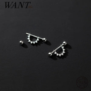 925 Silver Punk Zircon Piercing Beads Stud Earrings Rock Jewelry