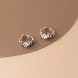 925 Silver Irregular Texture Zircon Beads Ear Bone Gothic Hoop Earrings