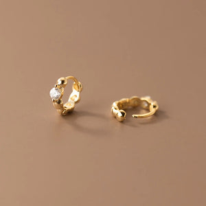 925 Silver Irregular Texture Zircon Beads Ear Bone Gothic Hoop Earrings