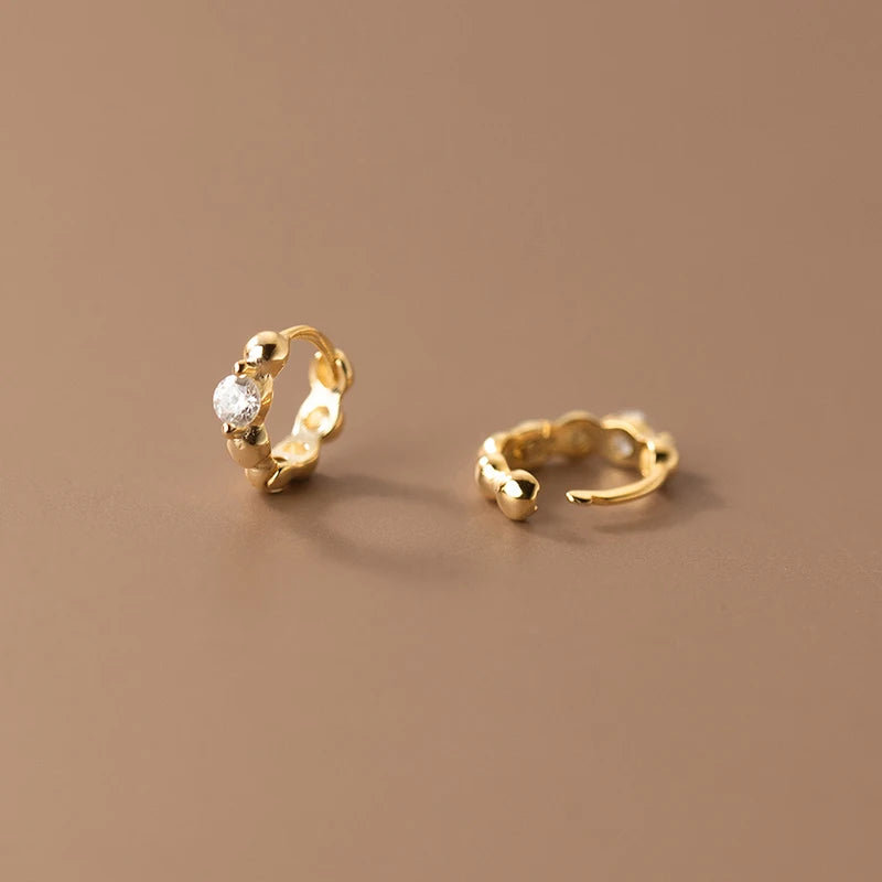 925 Silver Irregular Texture Zircon Beads Ear Bone Gothic Hoop Earrings