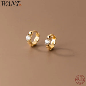 925 Silver Irregular Texture Zircon Beads Ear Bone Gothic Hoop Earrings