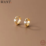 925 Silver Irregular Texture Zircon Beads Ear Bone Gothic Hoop Earrings